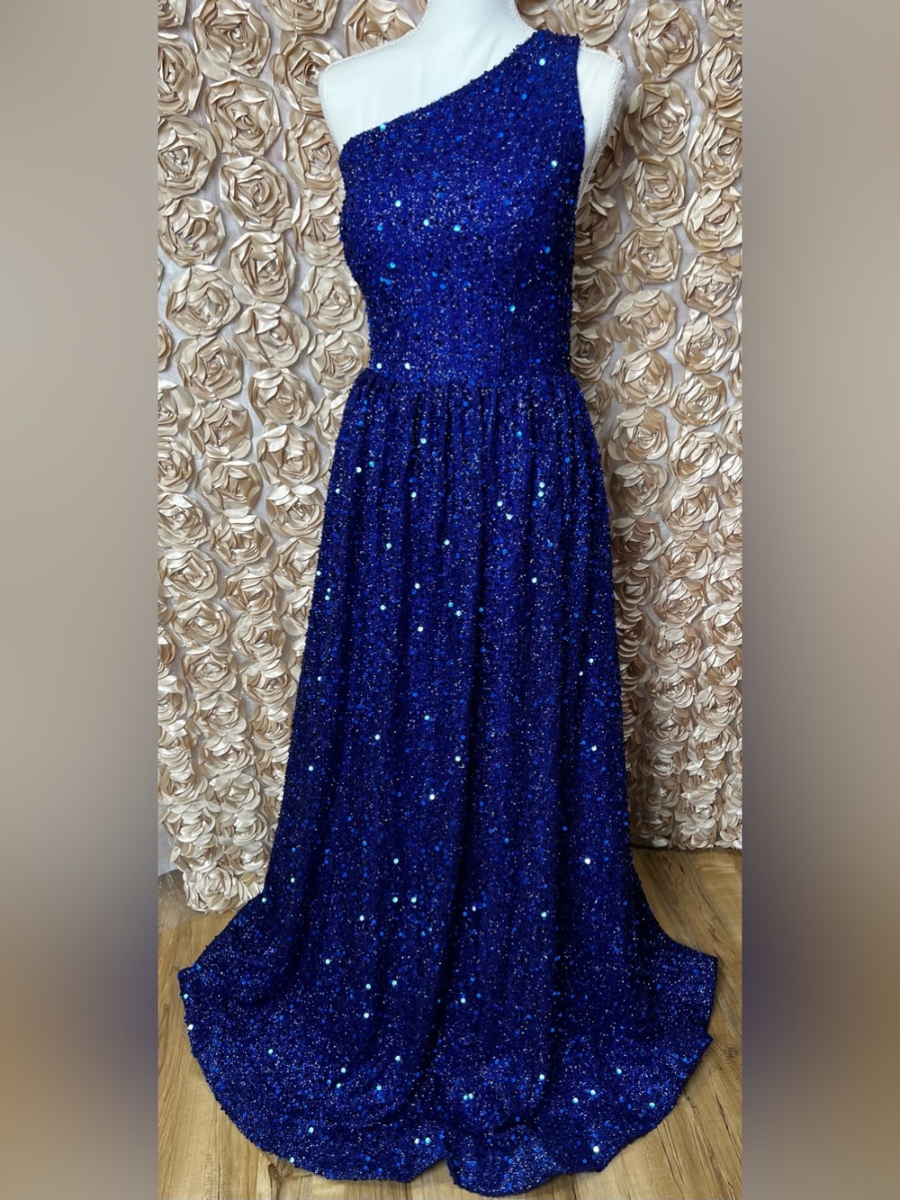 One-Shoulder Midnight Blue Sequin Evening Dress